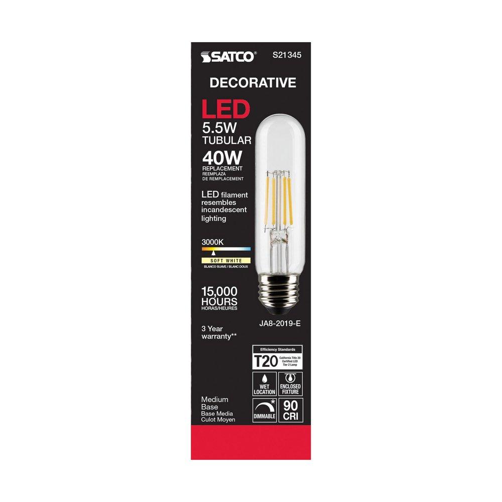 SATCO Soft White 5.5W Dimmable T10 Medium E-26 450 Lumens LED Light Bulb 