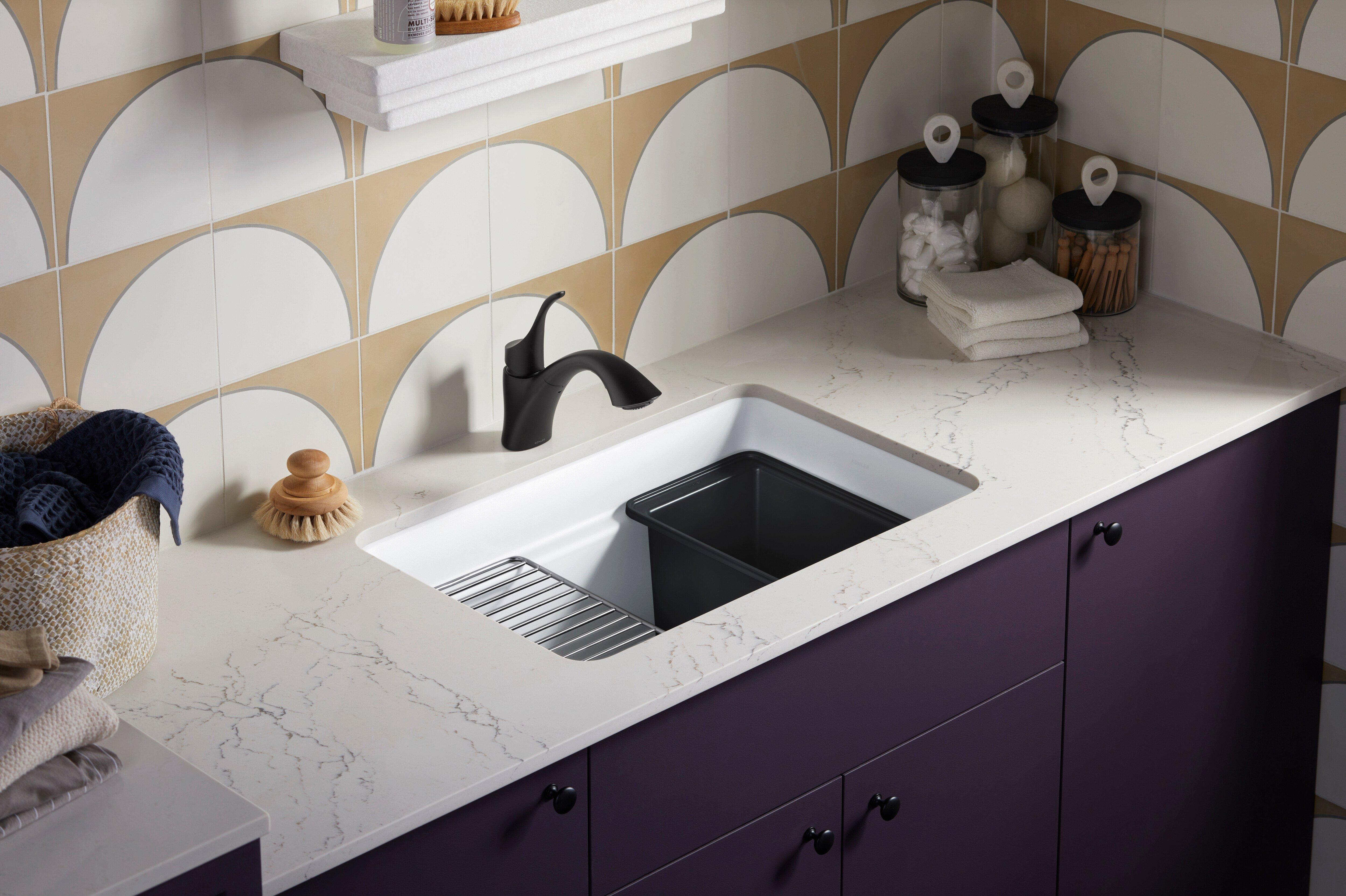 KOHLER Matte White 27-1/2 x 18-5/16 in. Undermount Laundry Sink 