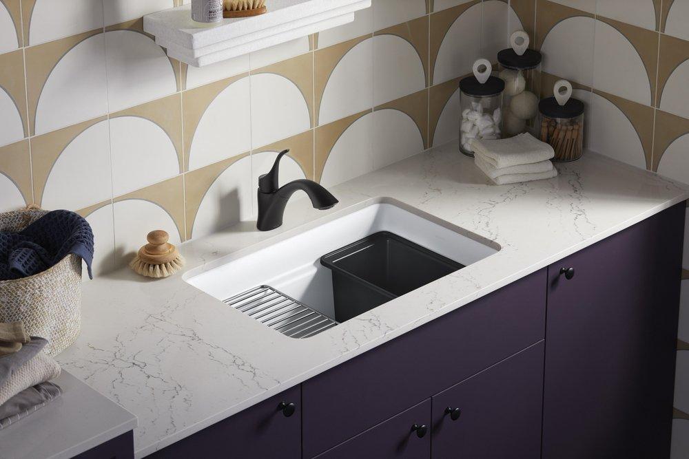 KOHLER Matte White 27-1/2 x 18-5/16 in. Undermount Laundry Sink 