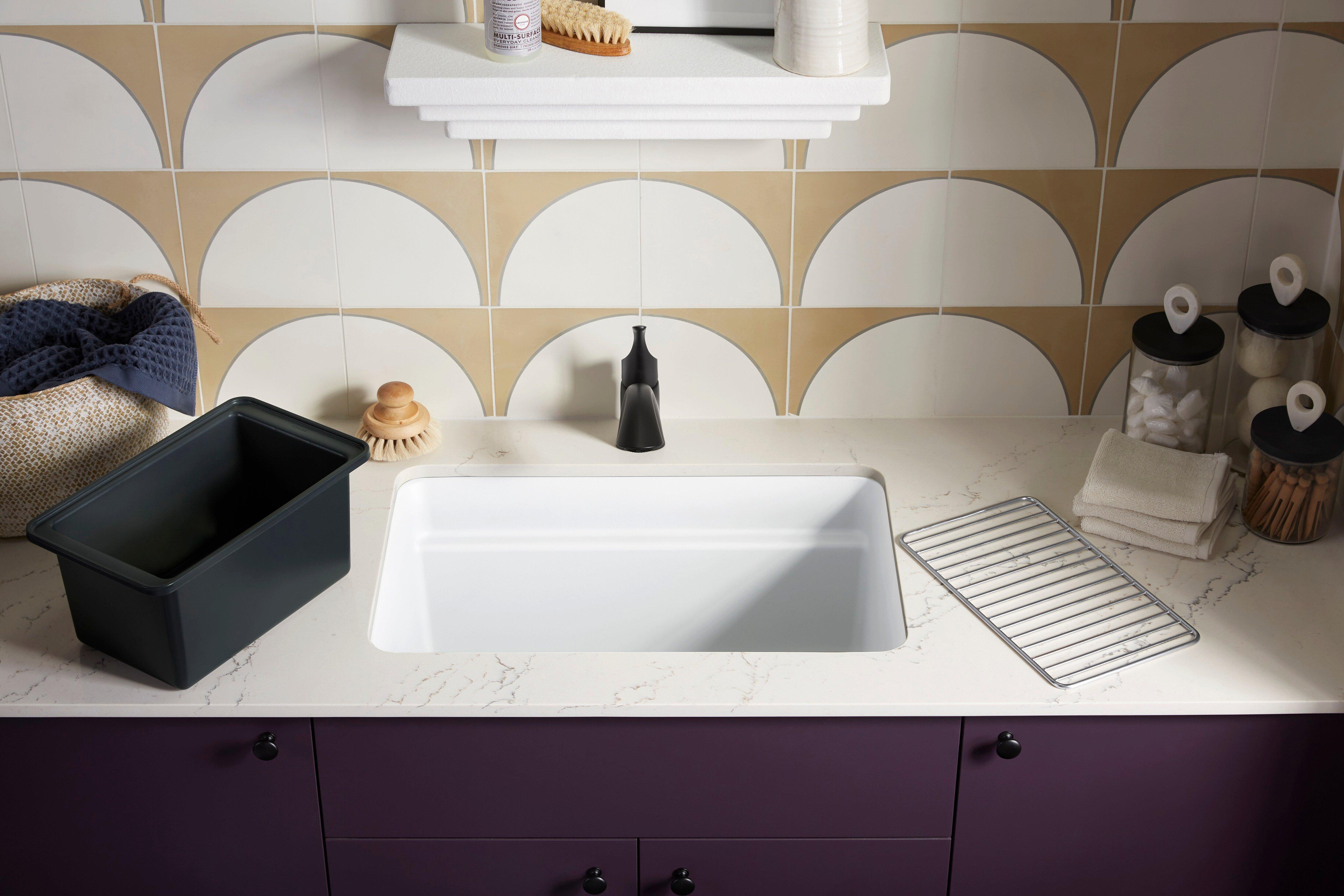 KOHLER Matte White 27-1/2 x 18-5/16 in. Undermount Laundry Sink 