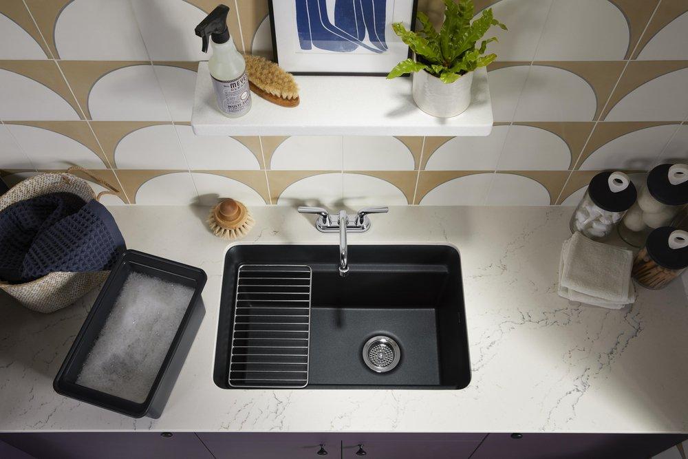 KOHLER Matte Black 27-1/2 x 18-5/16 in. Undermount Laundry Sink 
