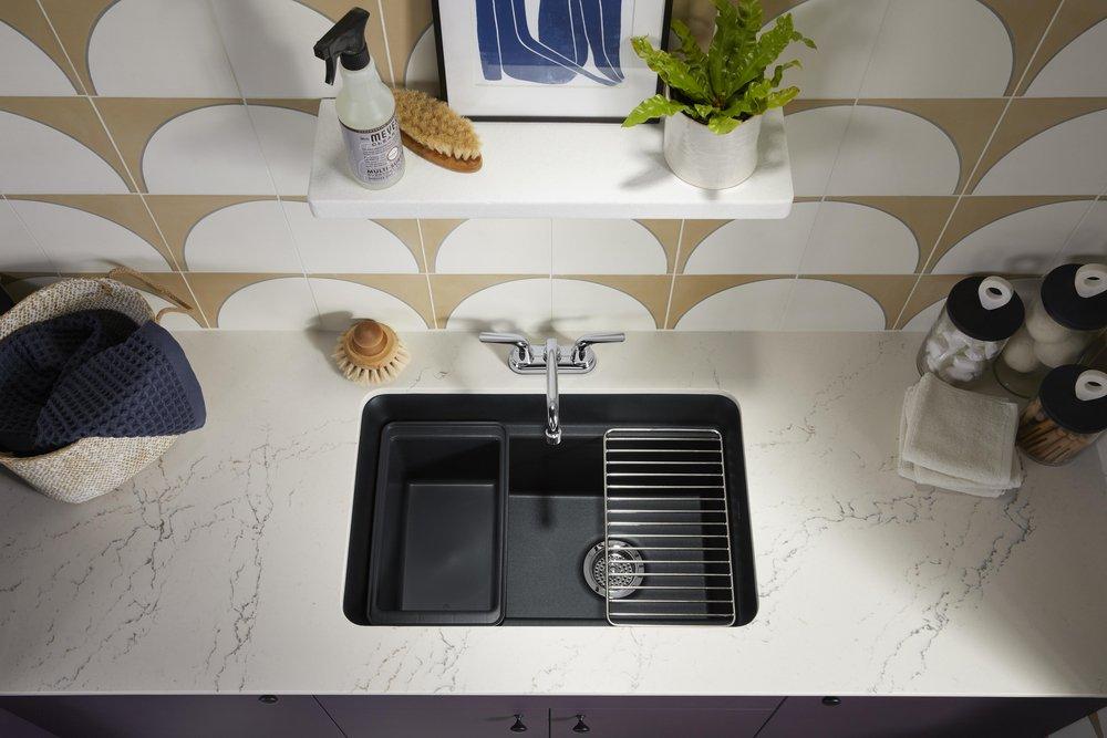 KOHLER Matte Black 27-1/2 x 18-5/16 in. Undermount Laundry Sink 