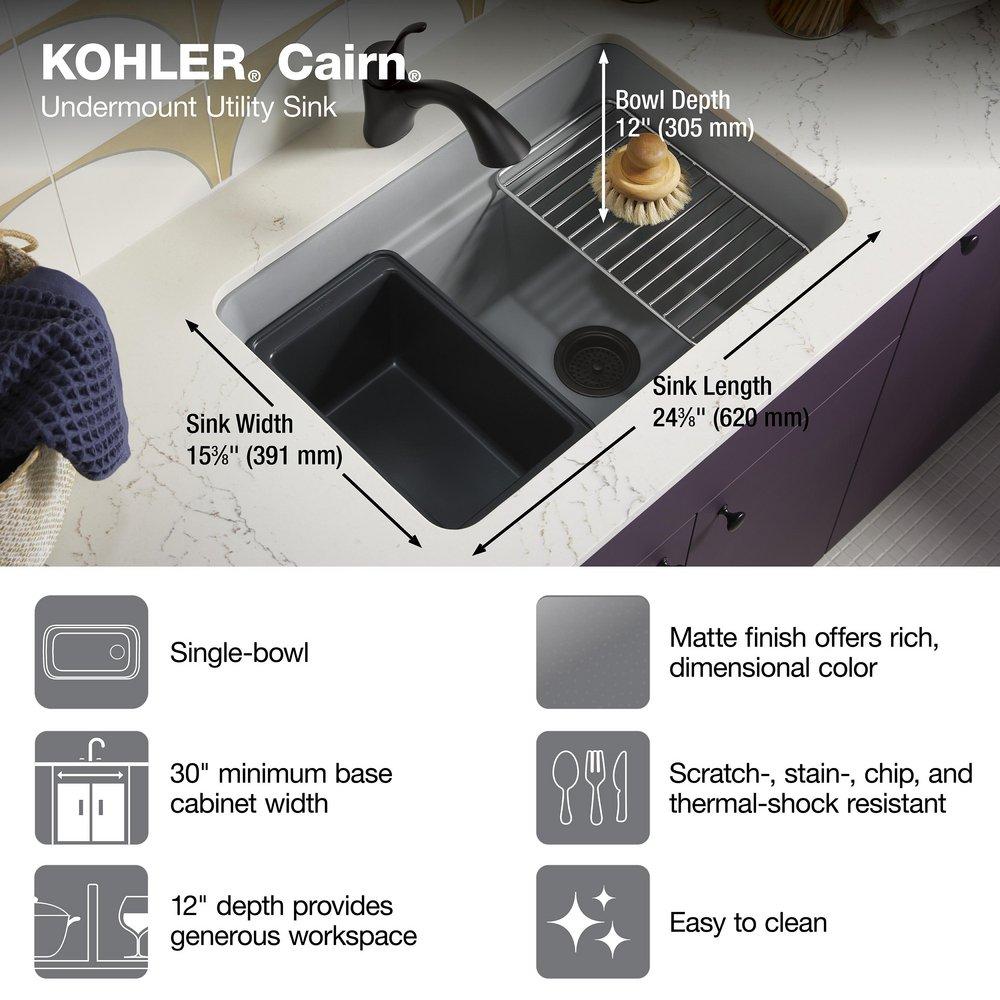 KOHLER Matte Black 27-1/2 x 18-5/16 in. Undermount Laundry Sink 