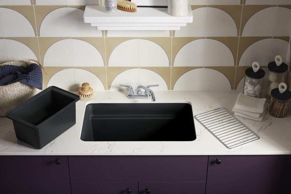 KOHLER Matte Black 27-1/2 x 18-5/16 in. Undermount Laundry Sink 