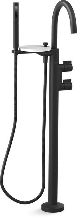 Two Handle Floor Mount Tub Filler with Hand Shower in Matte Black (Trim Only)