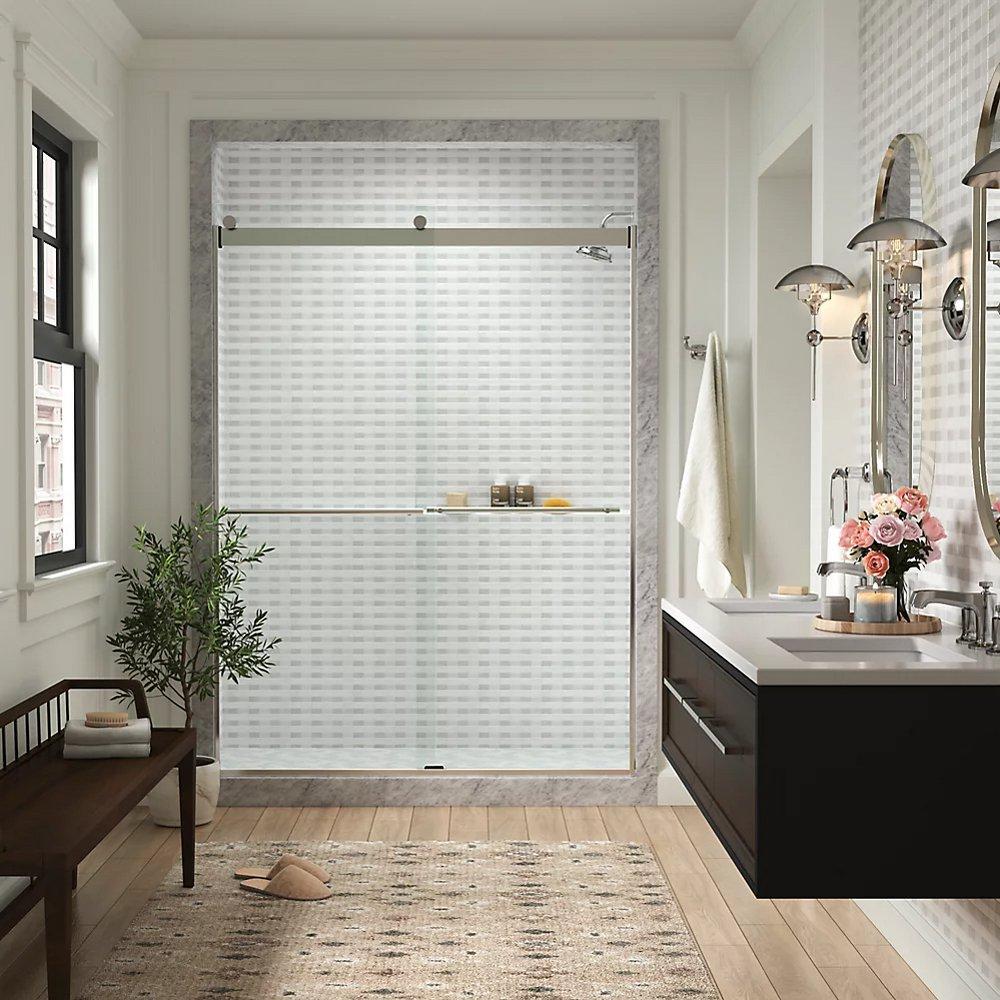 KOHLER Anodized Brushed Nickel 81-5/8 x 59-5/8 in. Frameless Sliding Shower Door 
