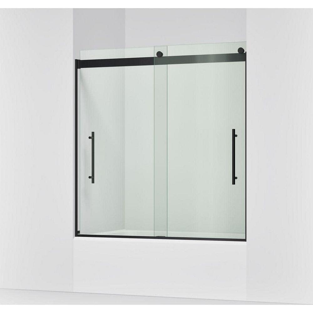 KOHLER Matte Black 61-9/16 x 59-5/8 in. Frameless Sliding Shower Door 