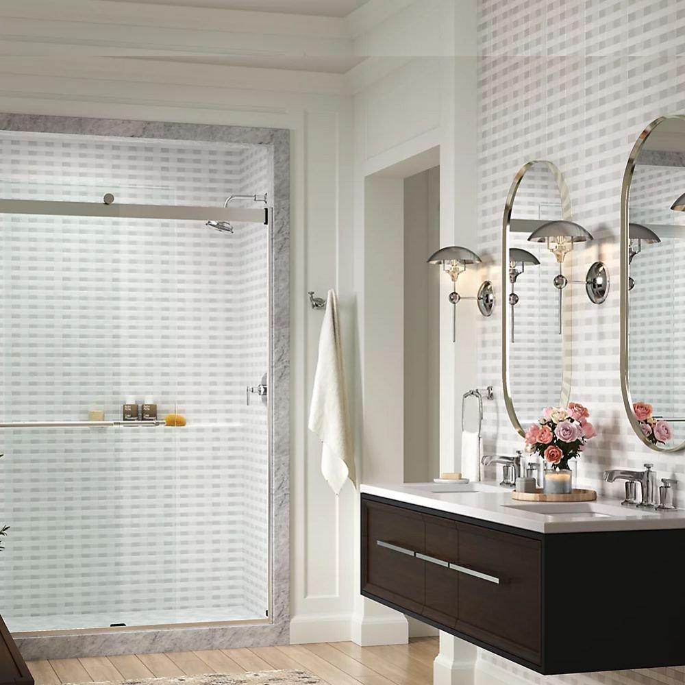 KOHLER Anodized Brushed Nickel 77-9/16 x 59-5/8 in. Frameless Sliding Shower Door 