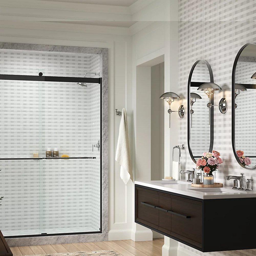 KOHLER Vibrant&reg; Brushed Moderne Brass 77-9/16 x 59-5/8 in. Frameless Sliding Shower Door 