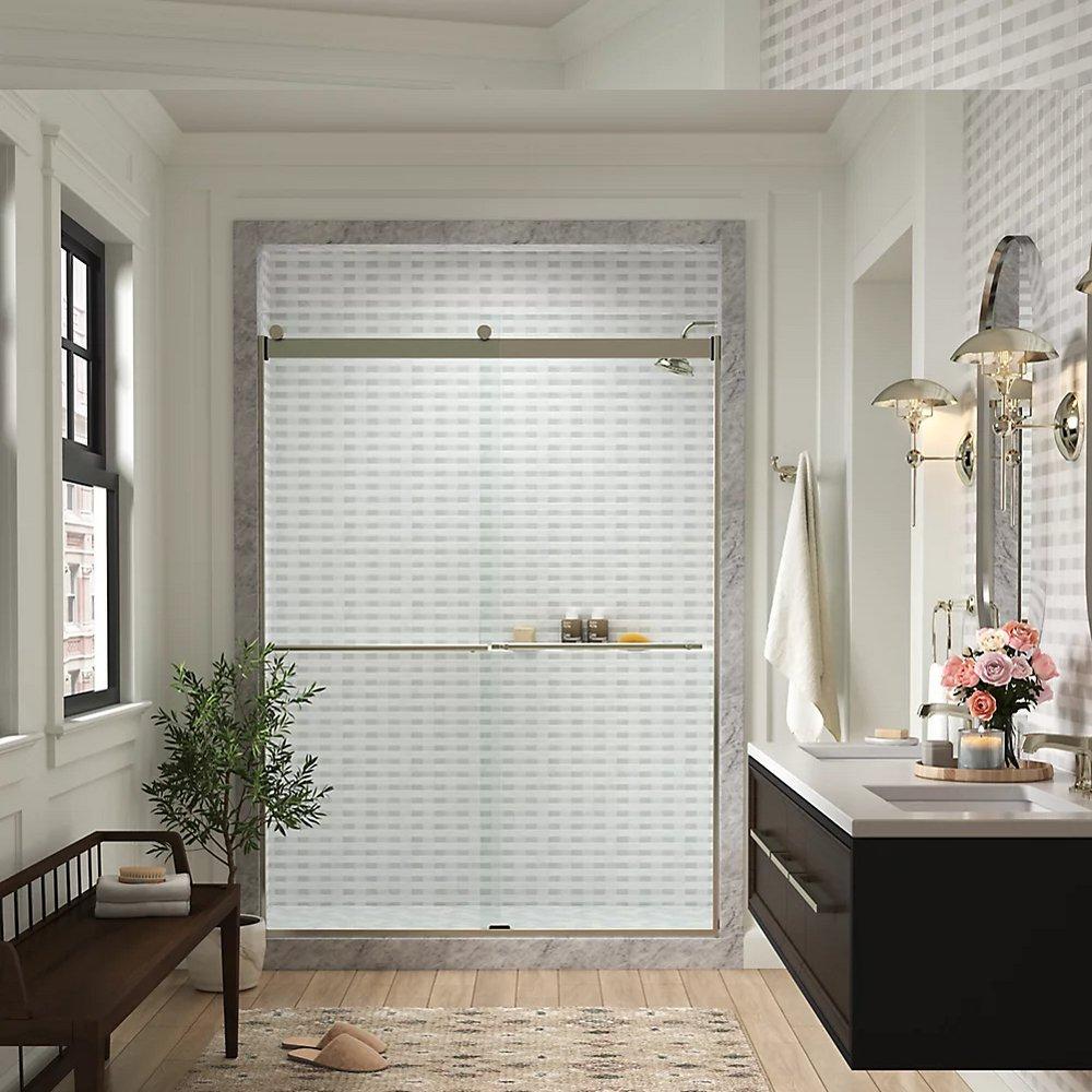 KOHLER Vibrant Brushed Moderne Brass 77-9/16 x 59-5/8 in. Frameless Sliding Shower Door 