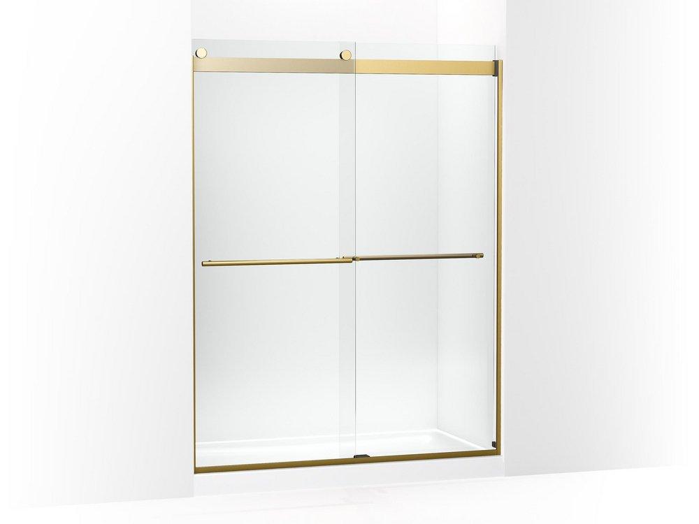 KOHLER Vibrant&reg; Brushed Moderne Brass 77-9/16 x 59-5/8 in. Frameless Sliding Shower Door 