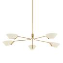 9-1/2 x 63 in. 60W 1-Tier 5-Light Incandescent Mid-century and Modern Chandelier in Patina Brass with Soft Sand