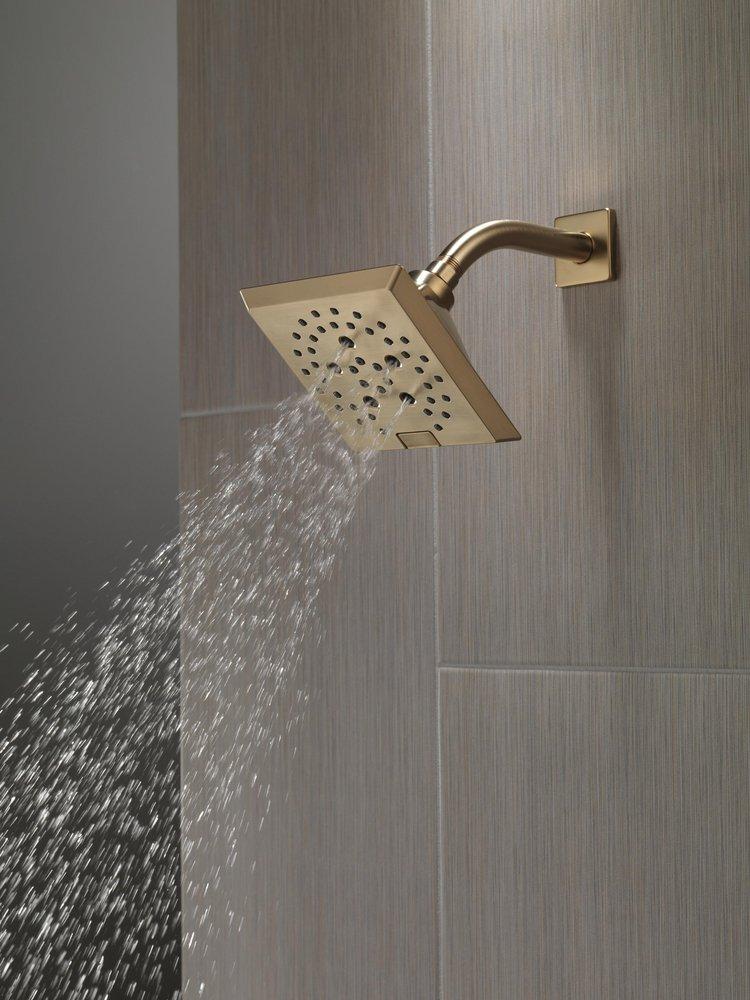 DELTA UNIVERSAL SHOWERING COMPONENTS H2OKINETIC 5-SETTING ANGULAR MODERN RAINCAN SHOWER HEAD 