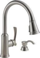 DELTA LAKEVIEW SINGLE HANDLE PULL-DOWN KITCHEN FAUCET WITH SOAP DISPENSER AND SHIELDSPRAY TECHNOLOGY 