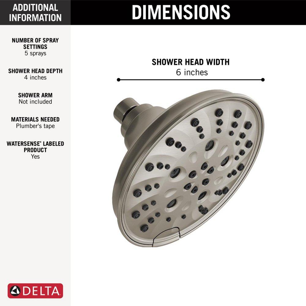 DELTA UNIVERSAL SHOWERING COMPONENTS H2OKINETIC 5-SETTING TRADITIONAL RAINCAN SHOWER HEAD 