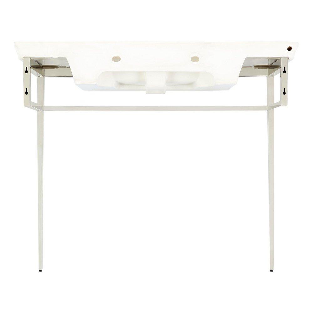 39-1/2 x 19-7/8 in. Console Bathroom Sink in White with Brushed Gold Brass Stand 