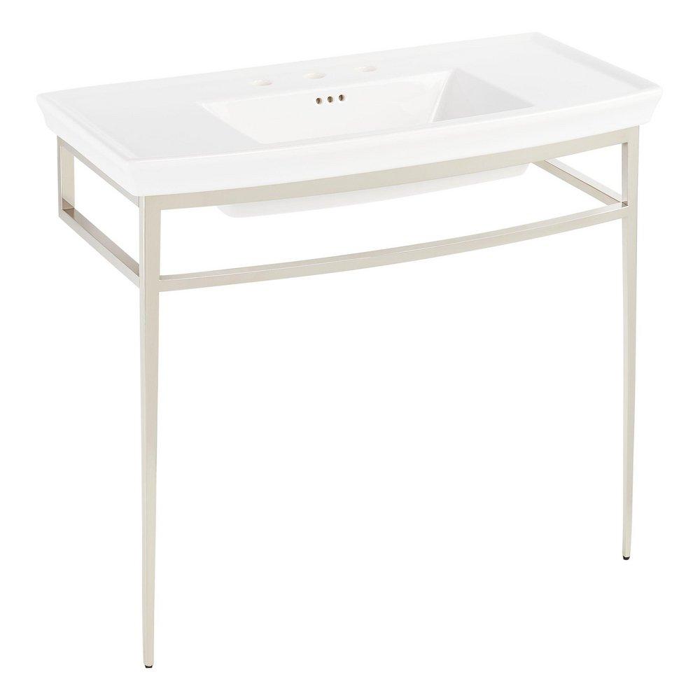 39-1/2 x 19-7/8 in. Console Bathroom Sink in White with Brushed Gold Brass Stand 