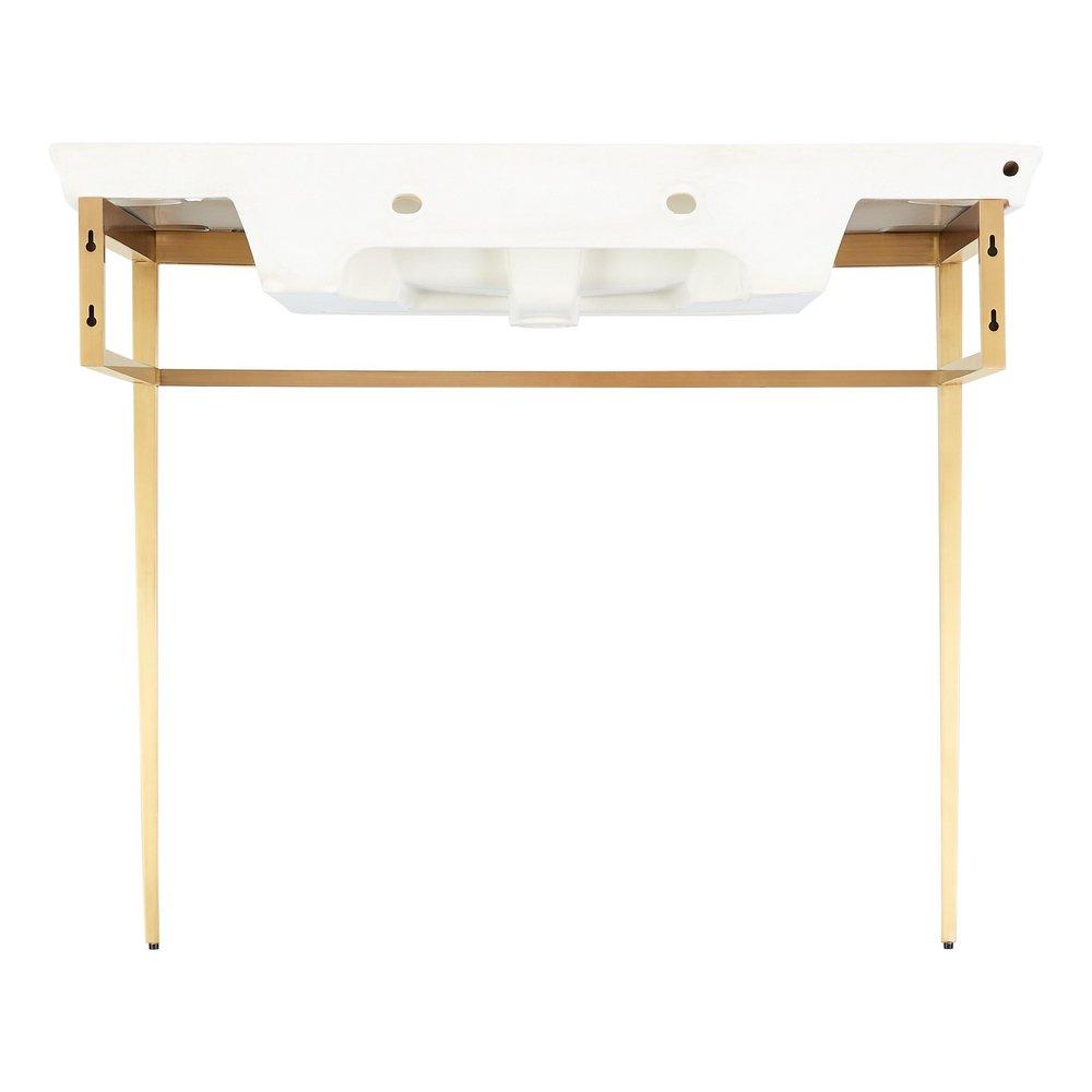 39-1/2 x 19-7/8 in. Console Bathroom Sink in White with Brushed Gold Brass Stand 