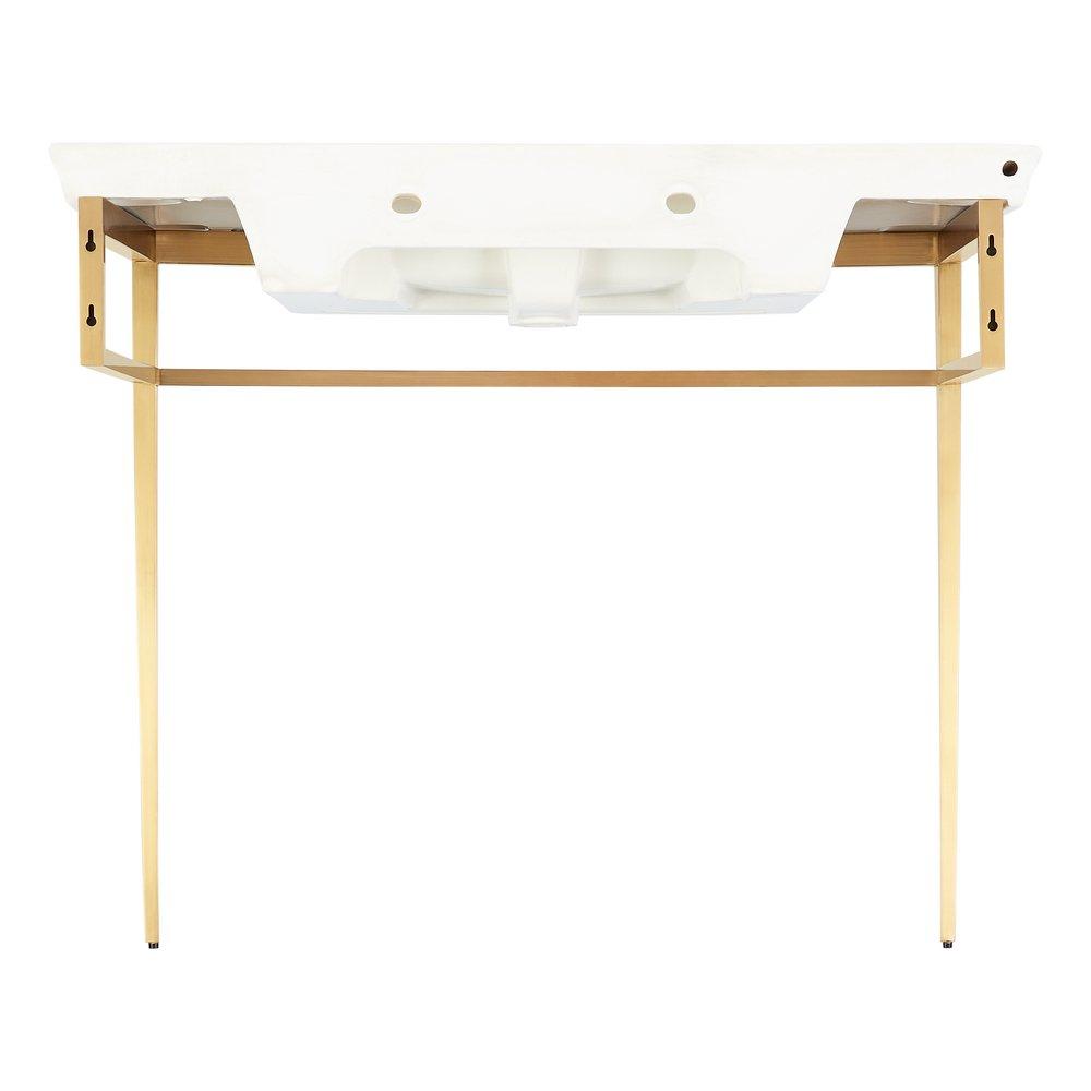 39-1/2 x 19-7/8 in. Console Bathroom Sink in White with Brushed Gold Brass Stand 