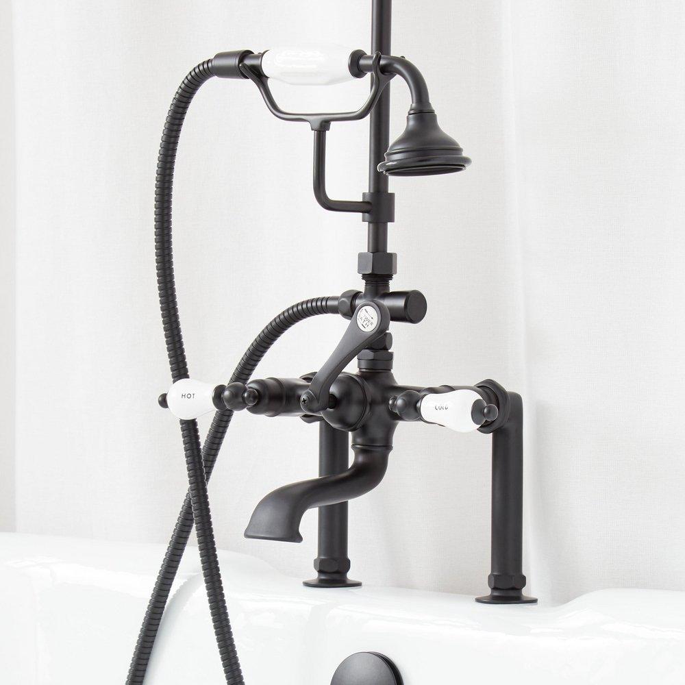 27 x 60 in. Side Mount Conversion Kit with Hand Shower and D-Shaped Shower Rings in Matte Black 