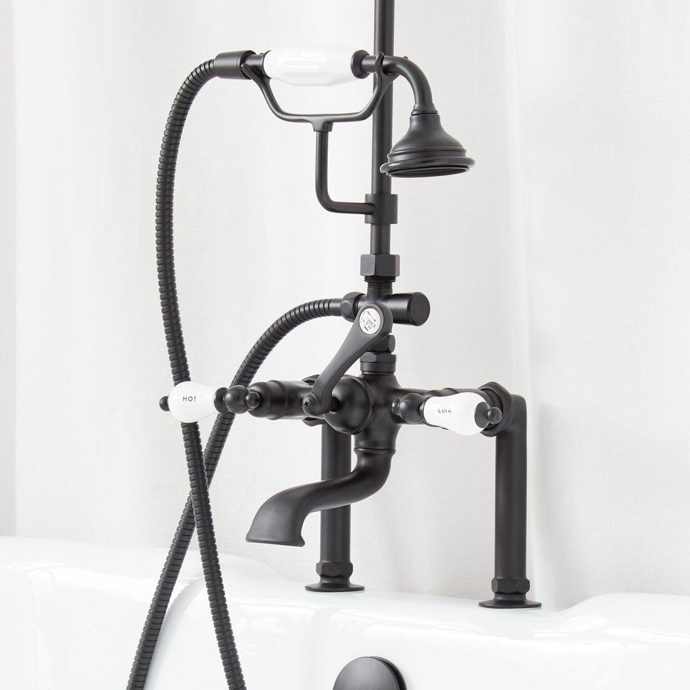 27 x 60 in. Side Mount Conversion Kit with Hand Shower and D-Shaped Shower Rings in Matte Black 