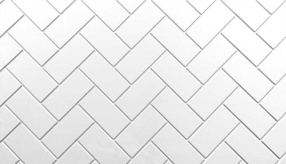 19 x 47 in. 3 x 6 Herringbone Backsplash Kit in White 