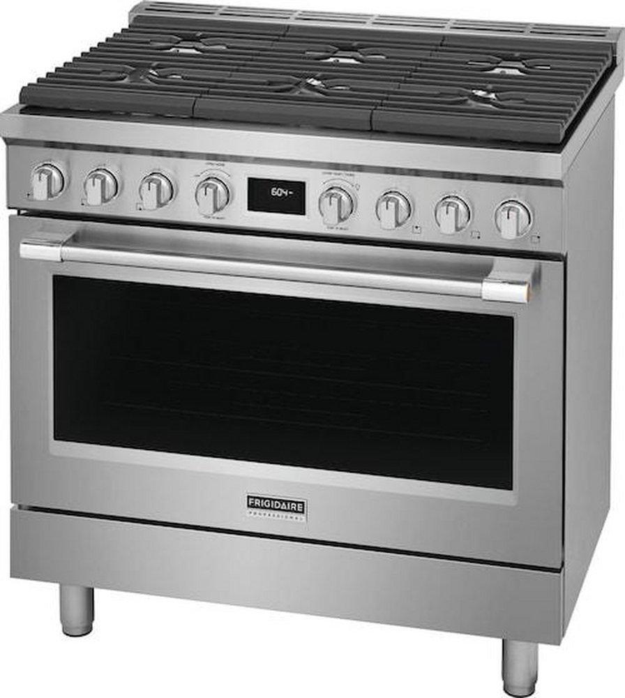 36 FS DUAL FUEL RANGE 6 SEALED BURNERS 4.4CF OVEN CAPACITY DUAL FAN CONV. & POWER BURNERS CONT. GRATES LED BACKLIT KNOBS STEAM CLEAN ADA COMP 