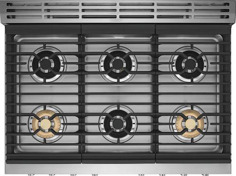 36 FS DUAL FUEL RANGE 6 SEALED BURNERS 4.4CF OVEN CAPACITY DUAL FAN CONV. & POWER BURNERS CONT. GRATES LED BACKLIT KNOBS STEAM CLEAN ADA COMP 