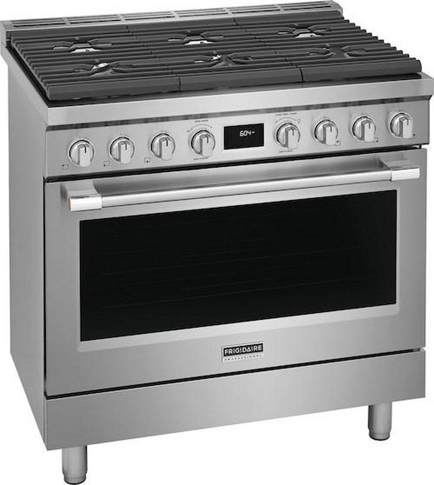 36 FS DUAL FUEL RANGE 6 SEALED BURNERS 4.4CF OVEN CAPACITY DUAL FAN CONV. & POWER BURNERS CONT. GRATES LED BACKLIT KNOBS STEAM CLEAN ADA COMP 