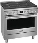 36 FS DUAL FUEL RANGE 6 SEALED BURNERS 4.4CF OVEN CAPACITY DUAL FAN CONV. & POWER BURNERS CONT. GRATES LED BACKLIT KNOBS STEAM CLEAN ADA COMP 