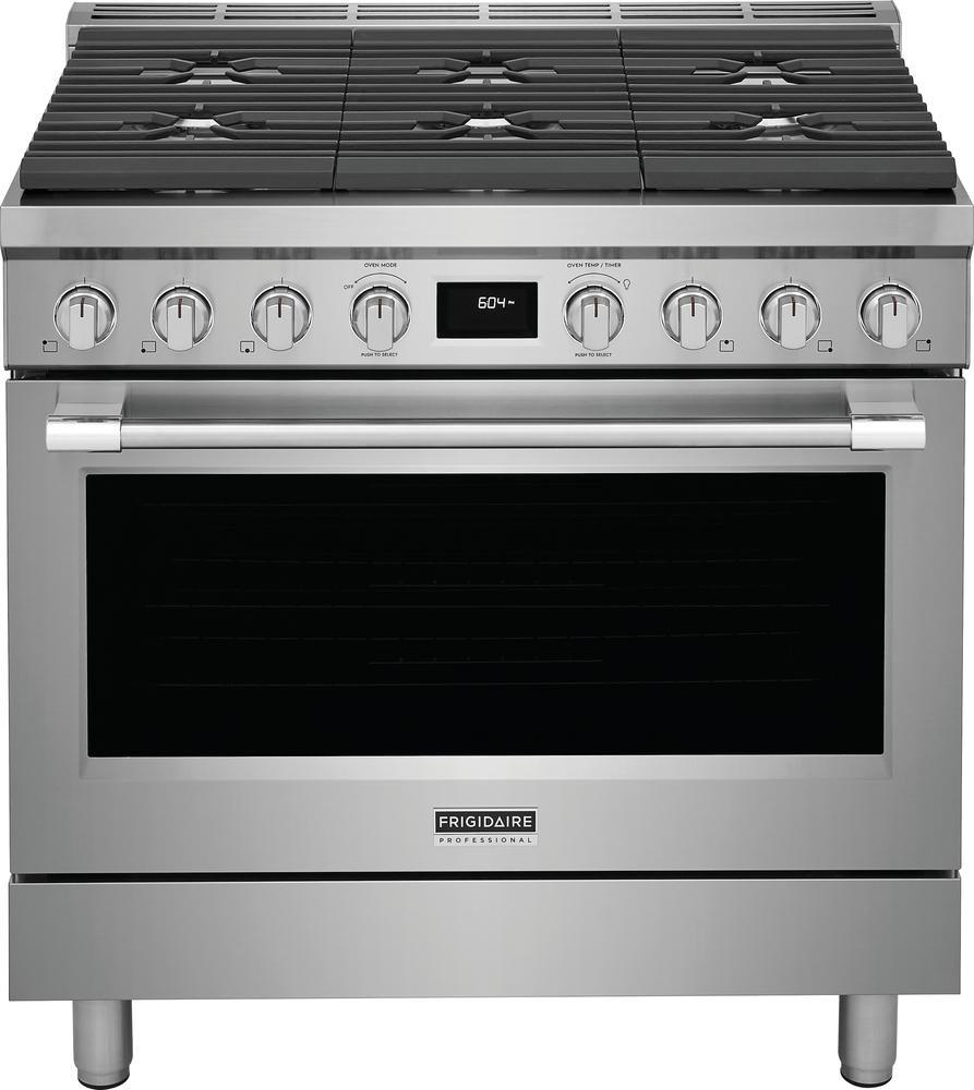 Frigidaire Stainless Steel 35-15/16 x 25-7/8 x 36-3/16 in. 18000 BTU 4.4 cu. ft. 6-Burner Electric Gas Freestanding Range 
