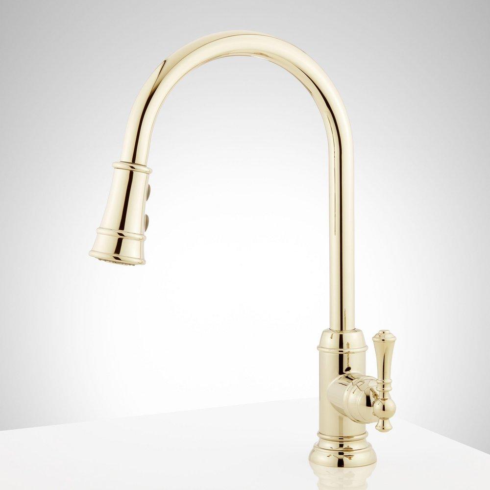Signature Hardware Polished Brass Single Handle Pull Down Kitchen Faucet 