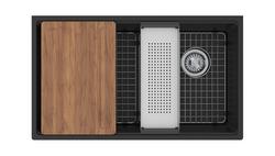 33 in. Undermount Composite Single Bowl Workstation Kitchen Sink in Matte Black