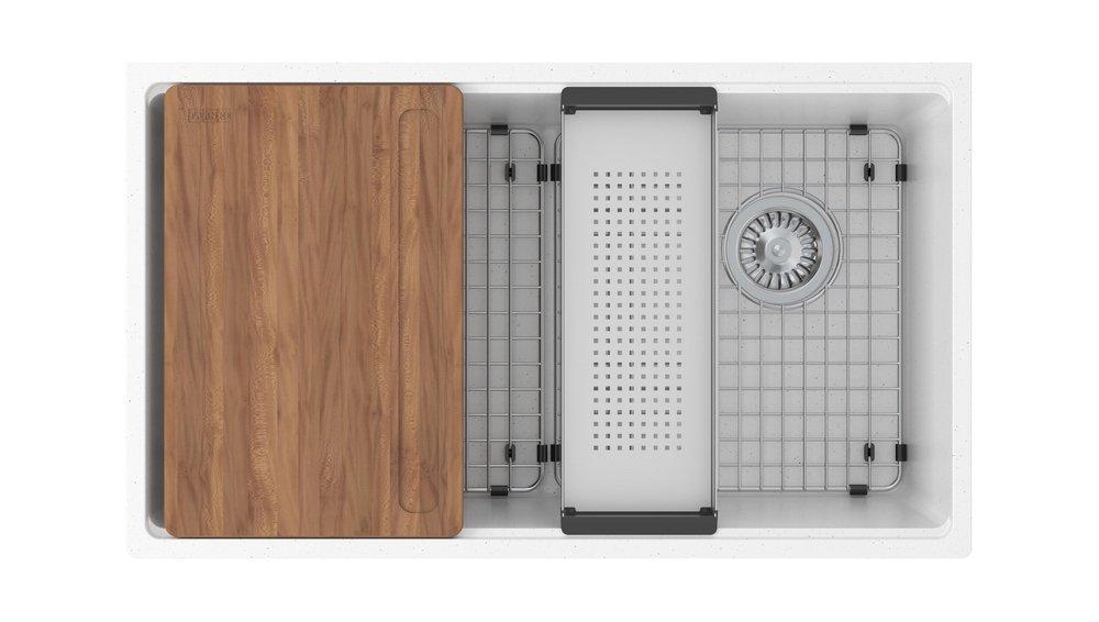 33 x 19-5/16 in. Composite Single Bowl Undermount Kitchen Sink in Polar White 