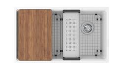 33 in. Undermount Composite Single Bowl Workstation Kitchen Sink in Polar White