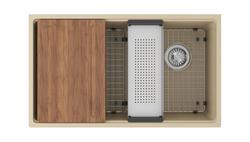 33 in. Undermount Composite Single Bowl Workstation Kitchen Sink in Champagne