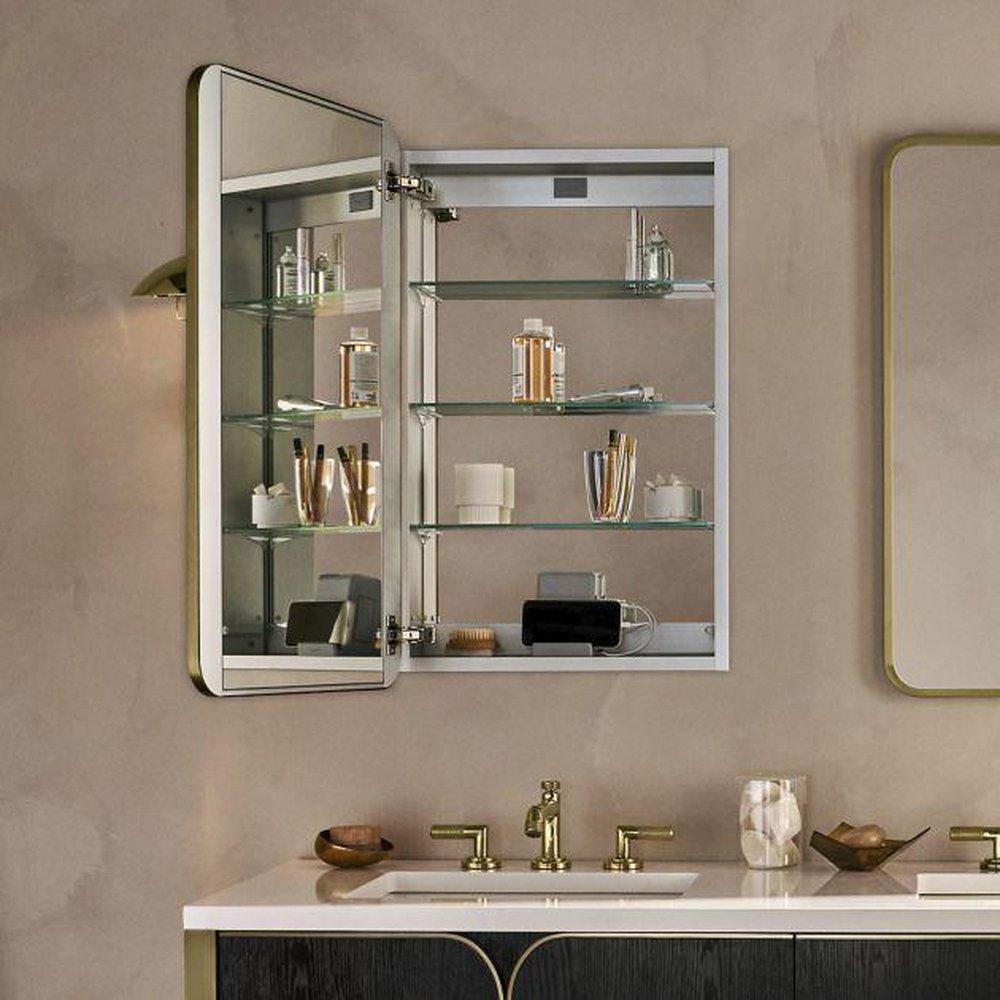 Robern Aged Brass 19-1/4 x 34-1/4 in. Recessed and Surface Mount Medicine Cabinet 