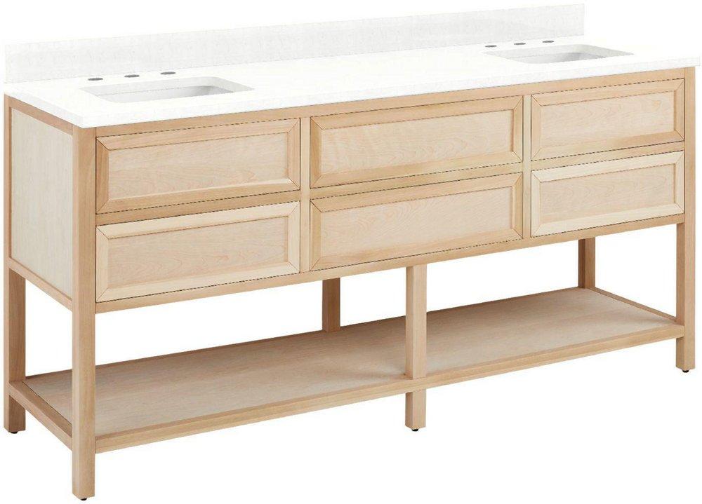 72 VANITY WITH RECTANGULAR UNDERMOUNT SINKS UNFINISHED FEATHERED WHITE WIDESPREAD 