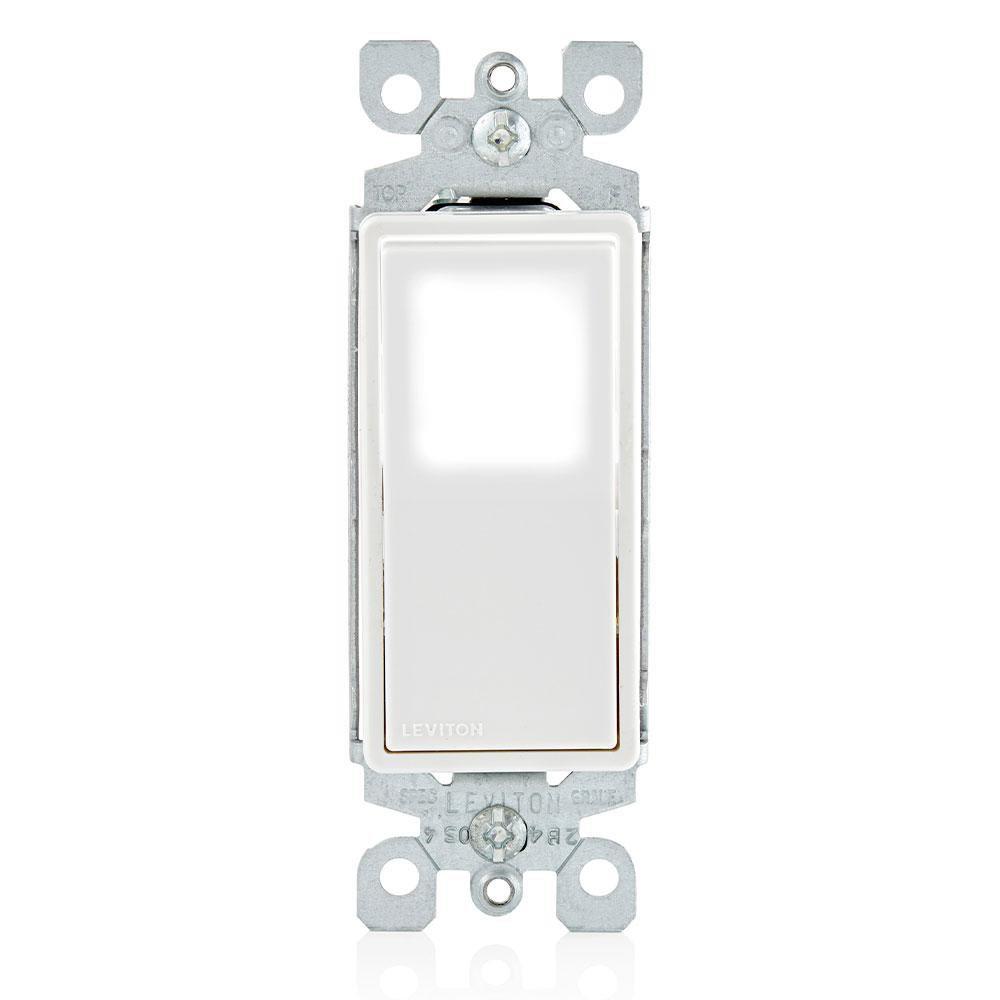 DECORA LED ILLUMINATED ROCKER SINGLE POLE SWITCH 15 AMP 120/277 VOLT RESIDENTIAL GRADE GROUNDING WHITE 