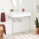 34 PORCELAIN CONSOLE SINK WITH BRASS STAND CHROME 