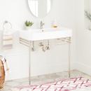 34 in. Console Bathroom Sink with Brass Stand in Polished Nickel