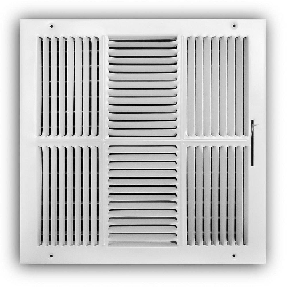 14 x 14 in. Residential Ceiling & Sidewall Register in White 4-way Steel 