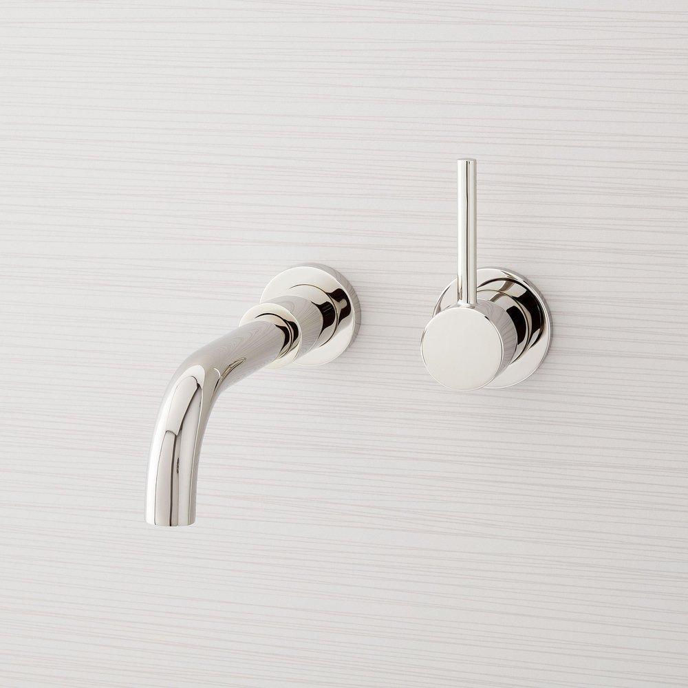 Single Handle Wall Mount Bathroom Sink Faucet in Polished Nickel 