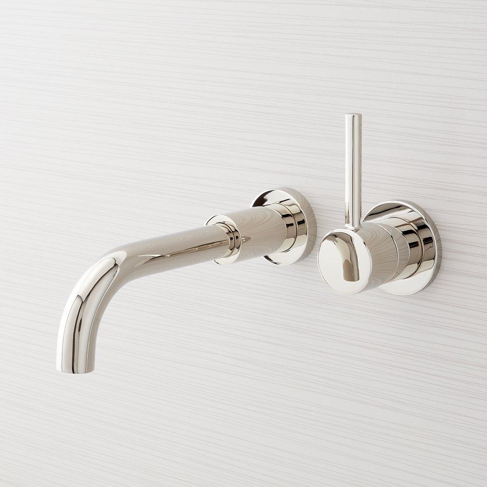 Single Handle Wall Mount Bathroom Sink Faucet in Polished Nickel 