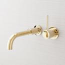 Single Handle Wall Mount Bathroom Sink Faucet in Polished Brass 
