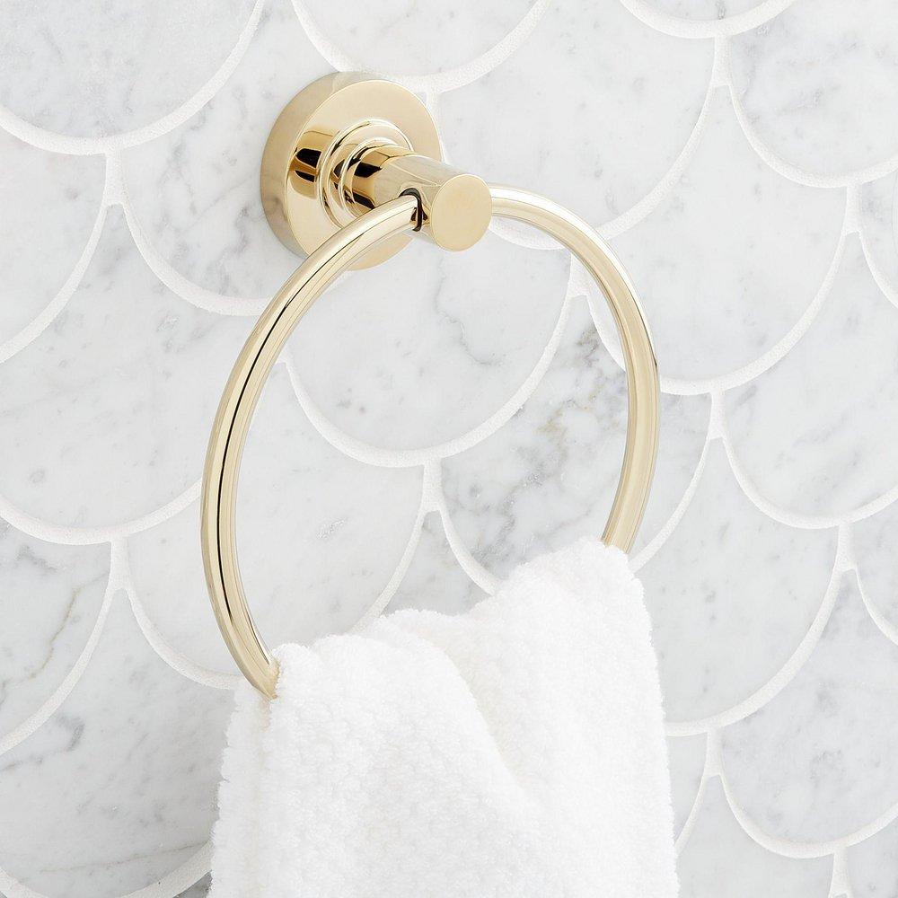 Round Closed Towel Ring in Polished Brass 