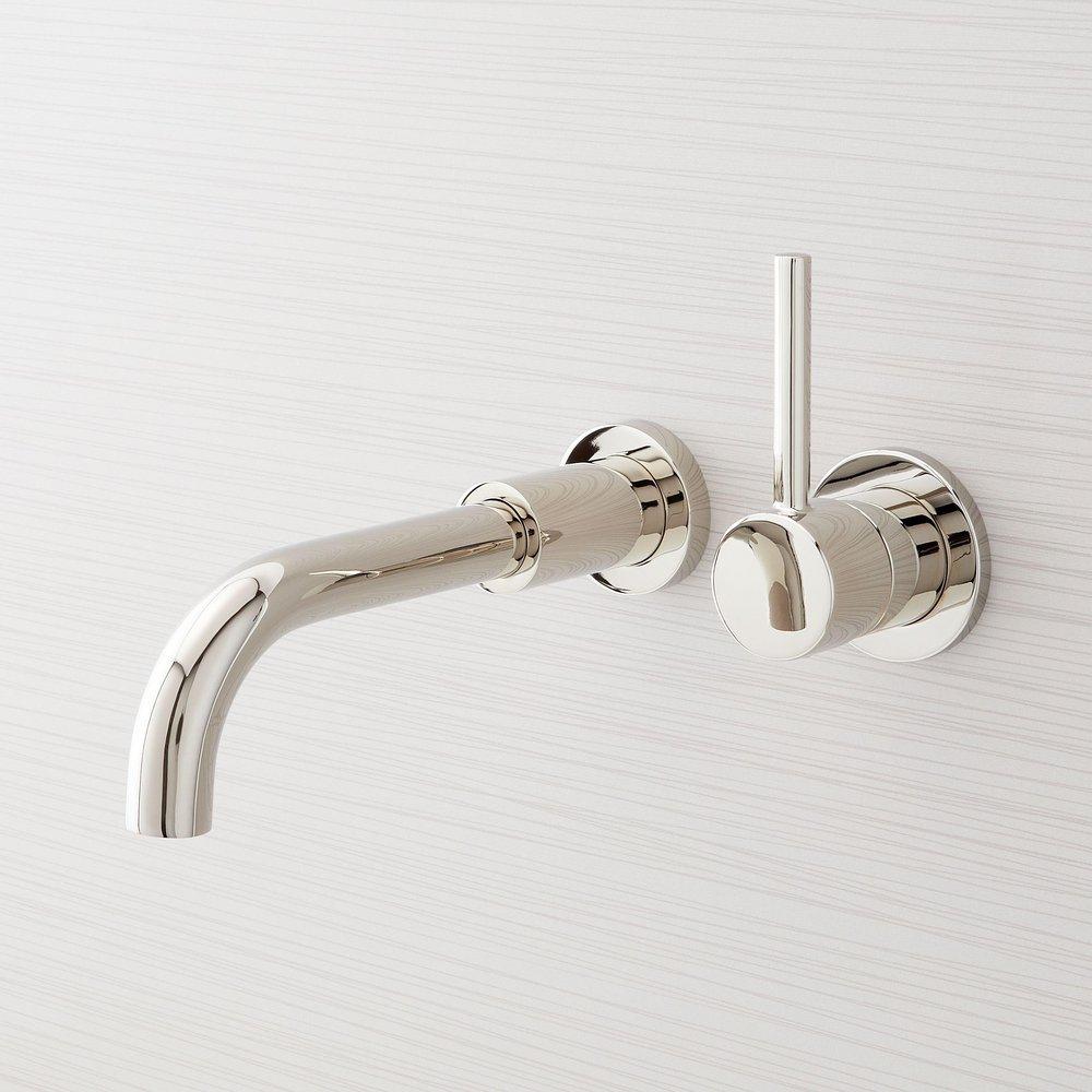 Single Handle Wall Mount Bathroom Sink Faucet in Brushed Nickel 