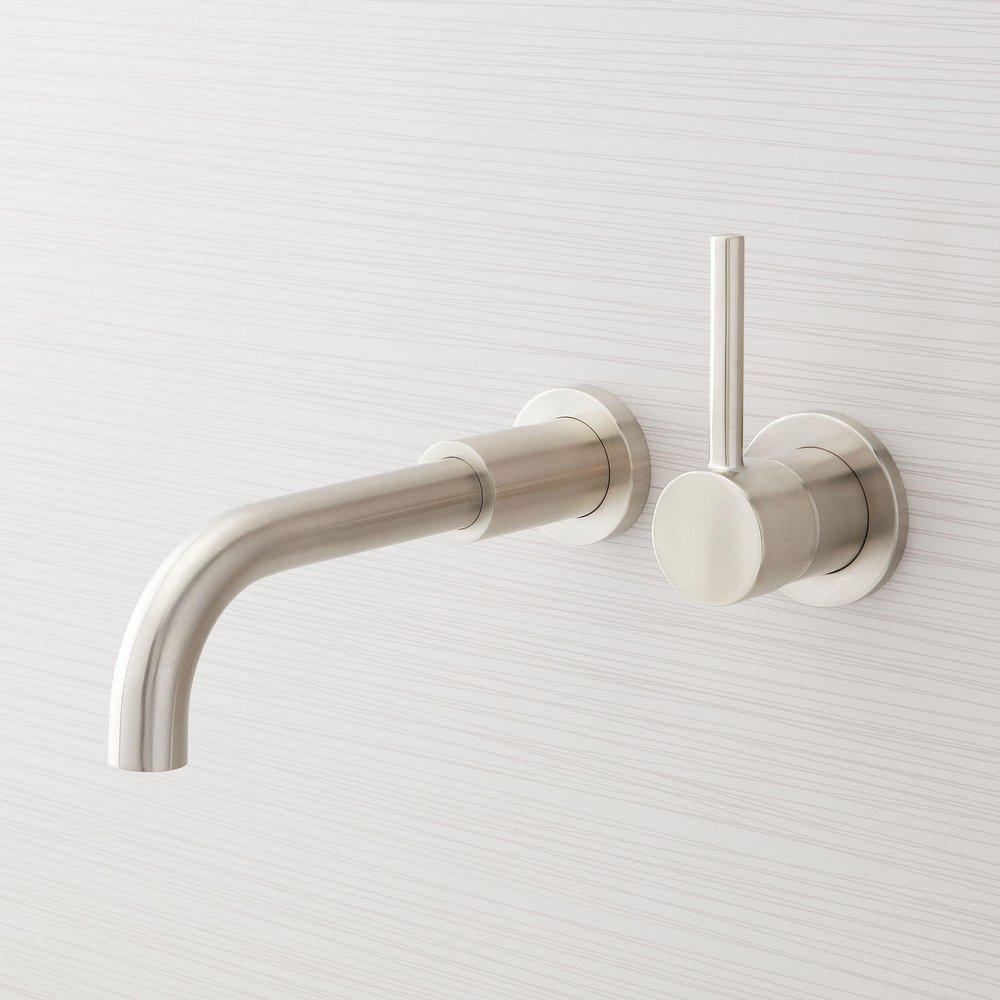 Single Handle Wall Mount Bathroom Sink Faucet in Brushed Nickel 