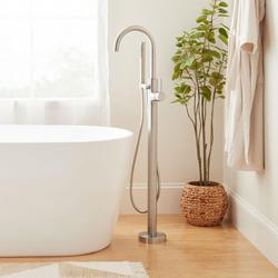 Single Handle Lever Floor Mount Tub Filler in Brushed Nickel