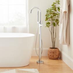 Single Handle Lever Floor Mount Tub Filler in Polished Chrome